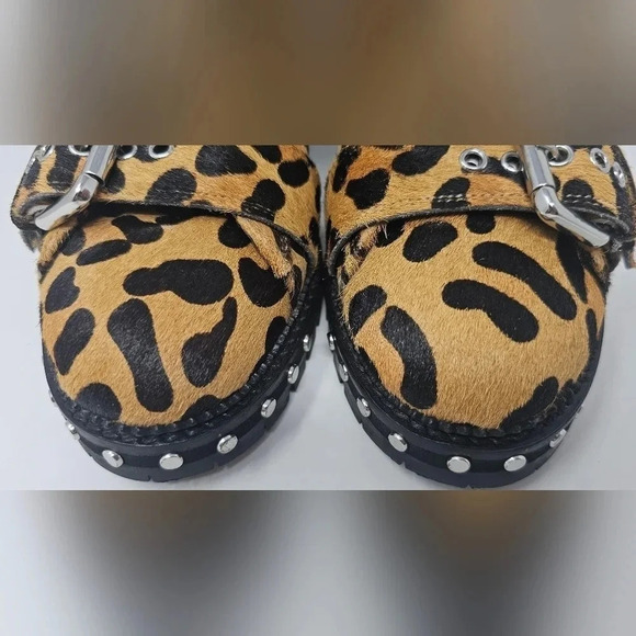 Topshop Leopard Print Pony Skin Ankle Boots  Buckles Biker Zip Size US 6.5 EU 37 - Picture 3 of 14